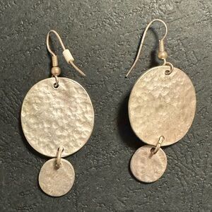 SOLD - Elegant Silver Hammered Disc Dangle Earrings for Pierced Ears